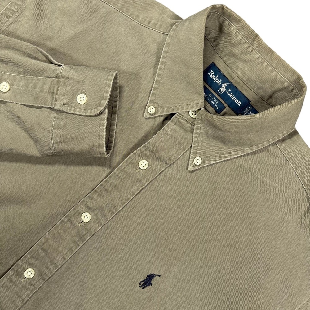 Vintage Ralph Lauren Blake Button Down Shirt Mens M Olive Green Twill Pony Y2K